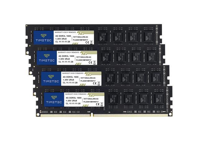 Timetec 16GB KIT(4x4GB) DDR3L / DDR3 1600MHz PC3L-12800 / PC3-12800 Non-ECC Unbuffered 1.35V / 1.5V CL11 2Rx8 Dual Rank 240 Pin UDIMM Desktop PC...