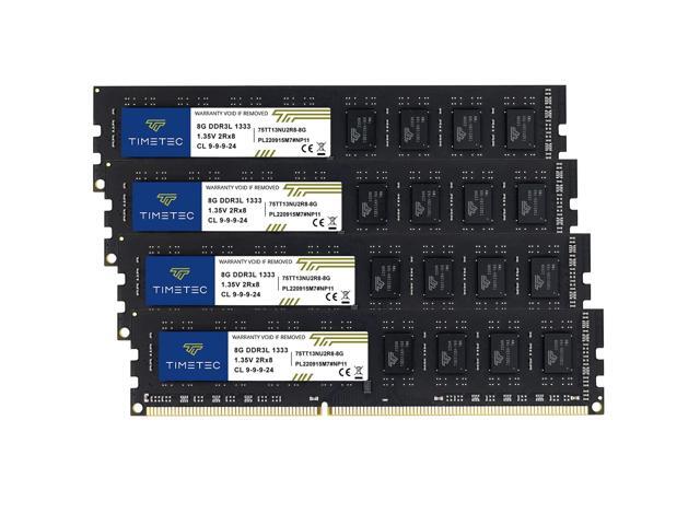 Timetec 32GB KIT(4x8GB) DDR3 / DDR3L 1333MHz PC3-10600 Non-ECC Unbuffered 1.5V / 1.35V CL9 2Rx8 Dual Rank 240 Pin UDIMM PC Desktop Computer Memory...