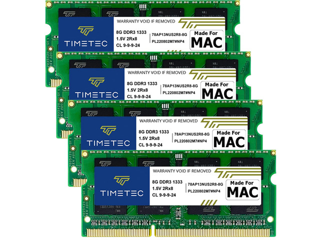 Timetec 32GB KIT(4x8GB) Compatible for Apple DDR3 1333MHz PC3-10600 CL9 for iMac (Mid 2010 27 inch, Mid 2011 21.5/27 inch) SODIMM Memory Module MAC...