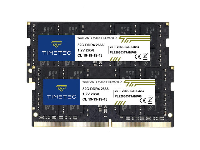 Timetec 64GB KIT (2x32GB) DDR4 2666MHz (PC4-2666V) PC4-21300 SODIMM Laptop RAM 260-Pin 1.2V CL19 Non-ECC Unbuffered Memory Module for Laptop,...