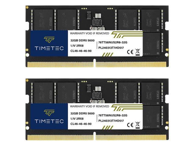 Timetec 64GB KIT(2x32GB) DDR5 5600MHz PC5-44800 Unbuffered Non-ECC 1.1V CL46 2Rx8 Dual Rank 262 Pin SODIMM Laptop Memory RAM Module Upgrade