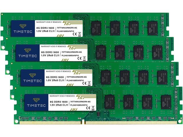 Timetec 32GB KIT(4x8GB) DDR3 1600MHz (DDR3-1600) PC3-12800 (PC3-12800U) Non-ECC Unbuffered 1.5V CL11 2Rx8 Dual Rank 240 Pin UDIMM Desktop PC...