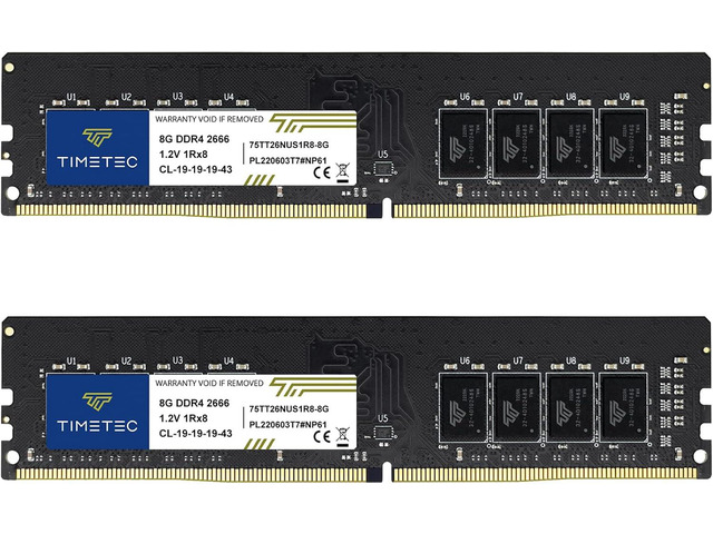 Timetec 16GB KIT (2x8GB) DDR4 2666MHz (PC4-2666V) PC4-21300 UDIMM Desktop RAM 288-Pin 1.2V CL19 Non-ECC Unbuffered DIMM Memory Module Upgrade