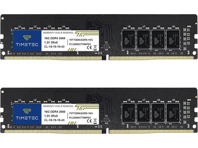 Timetec 32GB KIT (2x16GB) DDR4 2666MHz (PC4-2666V) PC4-21300 UDIMM Desktop RAM 288-Pin 1.2V CL19 Non-ECC Unbuffered DIMM Memory Module Upgrade
