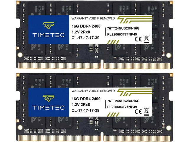 Timetec 32GB KIT (2x16GB) DDR4 2400MHz (PC4-2400T) PC4-19200 SODIMM Laptop RAM 260-Pin 1.2V CL17 Non-ECC Unbuffered Memory Module for Laptop,...