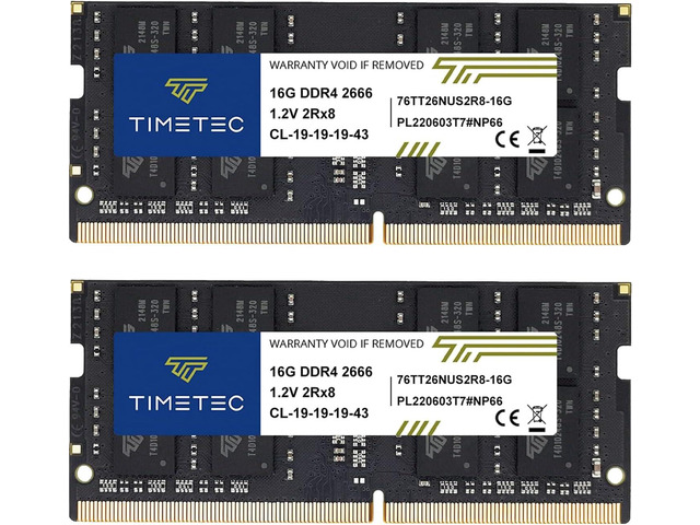 Timetec 32GB KIT (2x16GB) DDR4 2666MHz (PC4-2666V) PC4-21300 SODIMM Laptop RAM 260-Pin 1.2V CL19 Non-ECC Unbuffered Memory Module for Laptop,...
