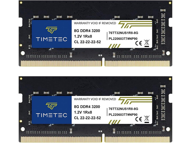 Timetec 16GB KIT (2x8GB) DDR4 3200MHz (PC4-3200AA) PC4-25600 SODIMM Laptop RAM 260-Pin 1.2V CL22 Non-ECC Unbuffered Memory Module for Laptop,...