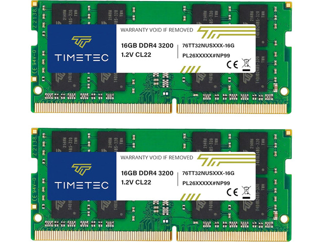 Timetec 32GB KIT (2x16GB) DDR4 3200MHz (PC4-3200AA) PC4-25600 SODIMM Laptop RAM 260-Pin 1.2V CL22 Non-ECC Unbuffered Memory Module for Laptop,...
