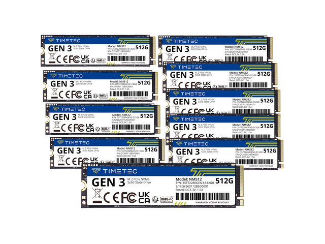 Timetec 512GBx10 (10 Pack) SSD NVMe PCIe Gen3x4 8Gb/s M.2 2280 3D NAND TLC 350TBW SLC Cache Read/Write Speed Up to 2,000/1,600 MB/s Internal Solid...