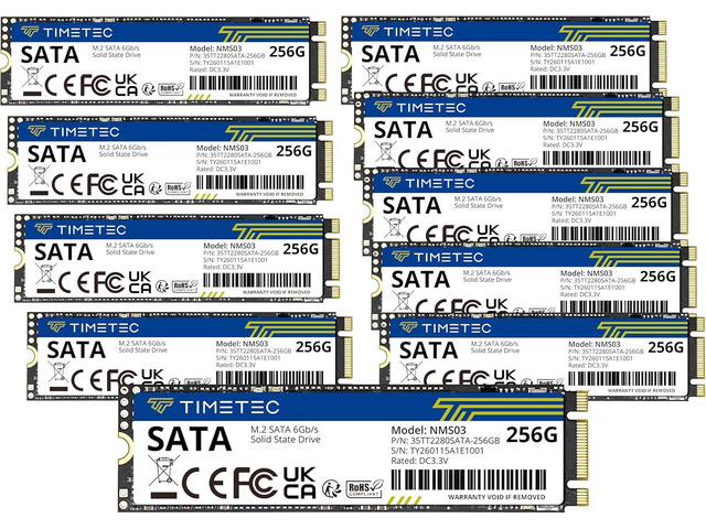Timetec 256GBx10 (10 Pack) SSD 3D NAND TLC SATA III 6Gb/s M.2 2280 NGFF 128TBW Read Speed Up to 550MB/s SLC Cache Performance Boost Internal Solid...