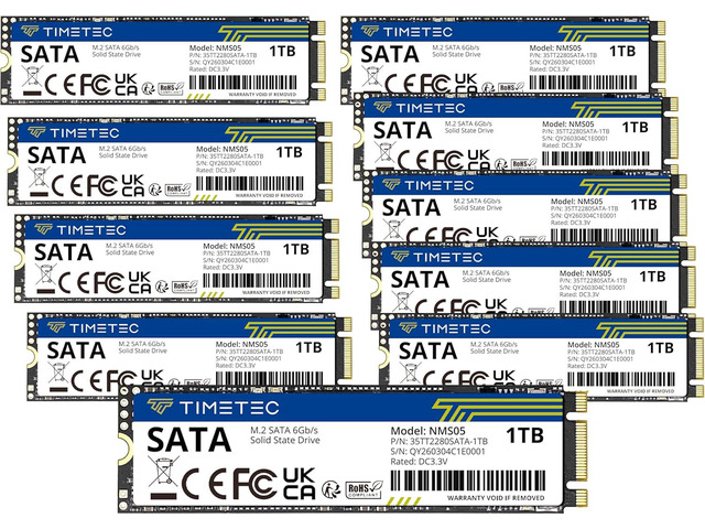 Timetec 1TBx10 (10 Pack) SSD 3D NAND TLC SATA III 6Gb/s M.2 2280 NGFF 512TBW Read Speed Up to 550MB/s SLC Cache Performance Boost Internal Solid...