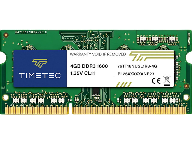 Timetec 4GB DDR3L / DDR3 1600MHz PC3L-12800 / PC3-12800 Non-ECC Unbuffered 1.35V / 1.5V CL11 1Rx8 Single Rank 204 Pin SODIMM Laptop Notebook PC...