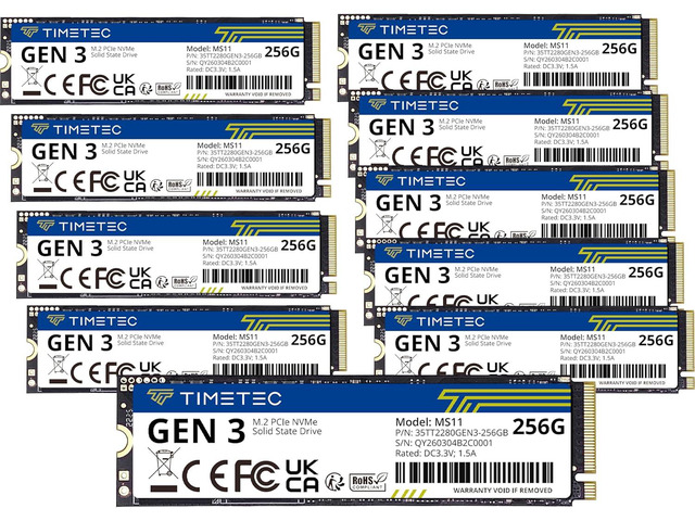 Timetec 256GBx10 (10 Pack) SSD NVMe PCIe Gen3x4 8Gb/s M.2 2280 3D NAND TLC 150TBW SLC Cache Read/Write Speed Up to 2,100/1,600 MB/s Internal Solid...