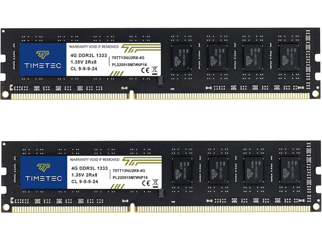 Timetec 8GB KIT(2x4GB) DDR3 / DDR3L 1333MHz PC3-10600 Non-ECC Unbuffered 1.5V / 1.35V CL9 2Rx8 Low Density Dual Rank 240 Pin UDIMM Desktop PC...