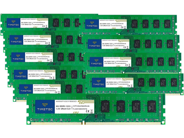Timetec 80GB KIT(10x8GB) DDR3 1333MHz PC3-10600 Non-ECC Unbuffered 1.5V CL9 2Rx8 Dual Rank 240 Pin UDIMM PC Desktop Computer Memory RAM Module...