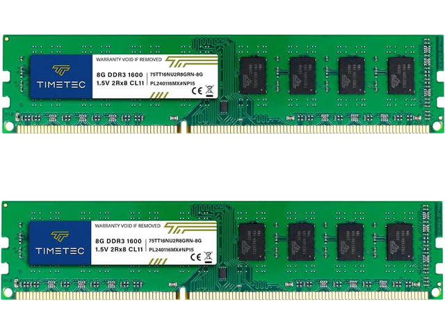 Timetec 16GB KIT(2x8GB) DDR3 1600MHz (DDR3-1600) PC3-12800 (PC3-12800U) Non-ECC Unbuffered 1.5V CL11 2Rx8 Dual Rank 240 Pin UDIMM Desktop PC...