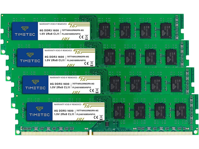 Timetec 32GB KIT(4x8GB) DDR3 1600MHz (DDR3-1600) PC3-12800 (PC3-12800U) Non-ECC Unbuffered 1.5V CL11 2Rx8 Dual Rank 240 Pin UDIMM Desktop PC...