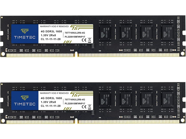 Timetec 8GB KIT(2x4GB) DDR3L / DDR3 1600MHz PC3L-12800 / PC3-12800 Non-ECC Unbuffered 1.35V / 1.5V CL11 2Rx8 Dual Rank 240 Pin UDIMM Desktop PC...