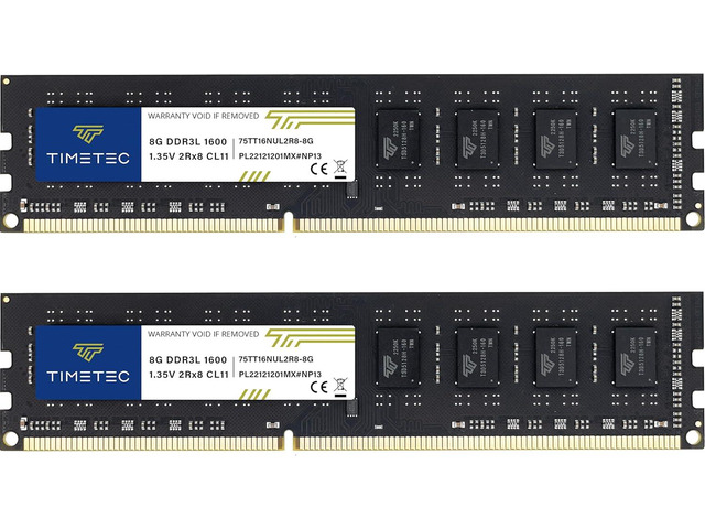 Timetec 16GB KIT(2x8GB) DDR3L / DDR3 1600MHz (DDR3L-1600) PC3L-12800 / PC3-12800 Non-ECC Unbuffered 1.35V/1.5V CL11 2Rx8 Dual Rank 240 Pin UDIMM...