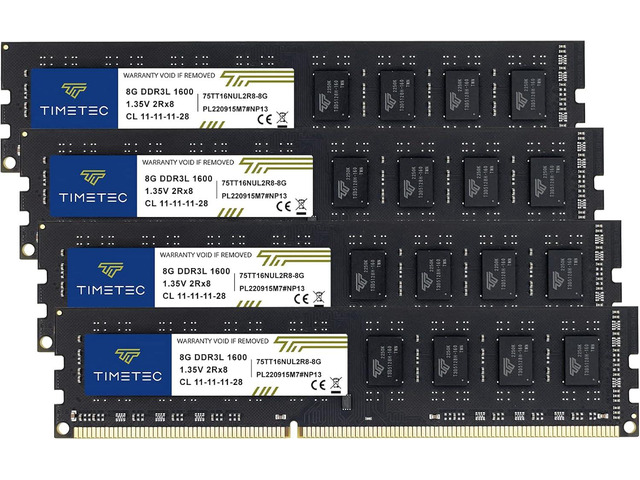 Timetec 32GB KIT(4x8GB) DDR3L / DDR3 1600MHz (DDR3L-1600) PC3L-12800 / PC3-12800 Non-ECC Unbuffered 1.35V/1.5V CL11 2Rx8 Dual Rank 240 Pin UDIMM...
