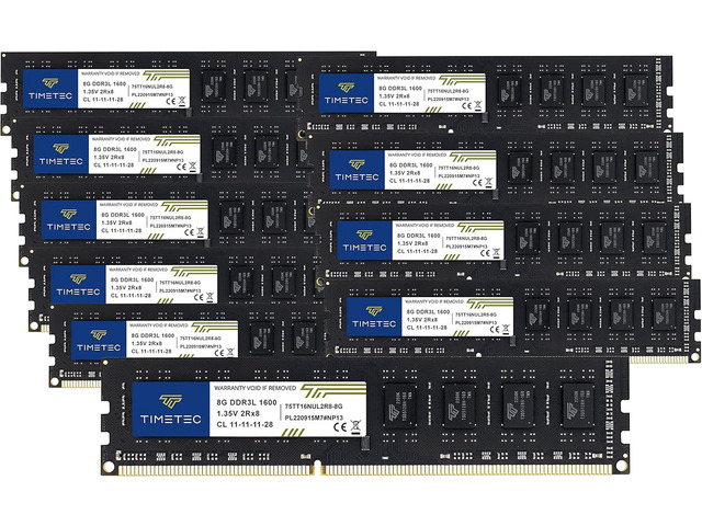 Timetec 80GB KIT(10x8GB) DDR3L / DDR3 1600MHz (DDR3L-1600) PC3L-12800 / PC3-12800 Non-ECC Unbuffered 1.35V/1.5V CL11 2Rx8 Dual Rank 240 Pin UDIMM...