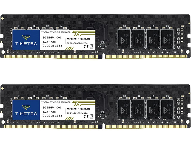 Timetec 16GB KIT (2x8GB) DDR4 3200MHz (PC4-3200AA) PC4-25600 UDIMM Desktop RAM 288-Pin 1.2V CL22 Non-ECC Unbuffered DIMM Memory Module Upgrade