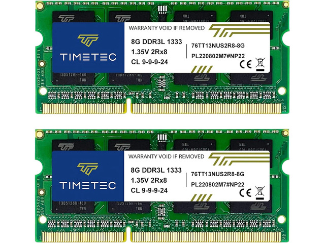 Timetec 16GB KIT(2x8GB) DDR3 / DDR3L 1333MHz PC3-10600 Non-ECC Unbuffered 1.5V / 1.35V CL9 2Rx8 Dual Rank 204 Pin SODIMM Laptop Notebook PC...