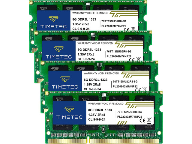 Timetec 32GB KIT(4x8GB) DDR3 1333MHz PC3-10600 Non-ECC Unbuffered 1.5V CL9 2Rx8 Dual Rank 204 Pin SODIMM Laptop Notebook PC Computer Memory RAM...
