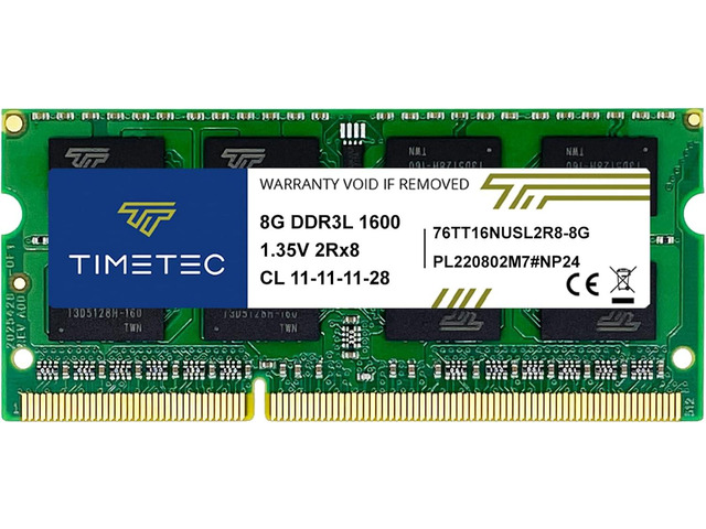 Timetec 8GB DDR3L / DDR3 1600MHz (DDR3L-1600) PC3L-12800 / PC3-12800(PC3L-12800S) Non-ECC Unbuffered 1.35V/1.5V CL11 2Rx8 Dual Rank 204 Pin SODIMM...