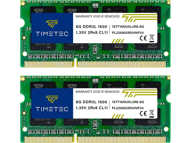 Timetec 16GB KIT(2x8GB) DDR3L/DDR3 1600MHz(DDR3L-1600) PC3L-12800 Non-ECC Unbuffered 1.35V/1.5V CL11 2Rx8 Dual Rank 204 Pin SODIMM Laptop Notebook RAM