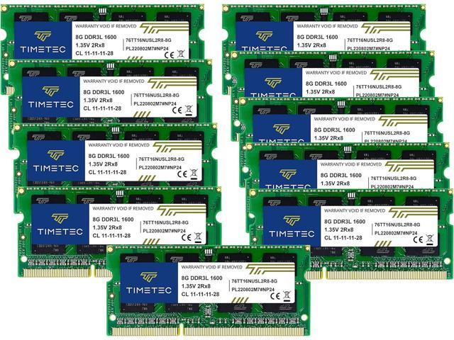Timetec 80GB KIT(10x8GB) DDR3L / DDR3 1600MHz (DDR3L-1600) PC3L-12800 / PC3-12800 Non-ECC Unbuffered 1.35V/1.5V CL11 2Rx8 Dual Rank 204 Pin SODIMM...