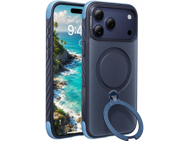 TORRAS Q3 Rugged for iPhone 17 Pro Max Case with 360 Magnetic Stand, Fit for MagSafe, Microfiber Lining