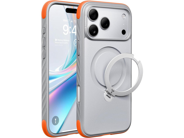TORRAS Q3 Rugged for iPhone 17 Pro Max Case with 360 Magnetic Stand, Fit for MagSafe, Microfiber Lining, Sunrise White