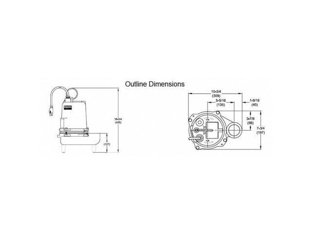 DAYTON 4HU81 1/2 HP 2' Manual Submersible Sewage Pump 230V