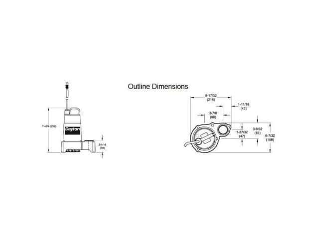 DAYTON 3BB74 1/2 HP 1-1/2' F Submersible Sump Pump 120V AC None