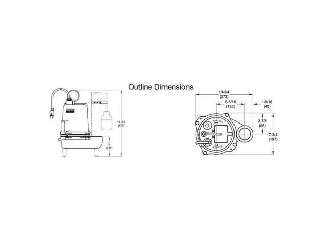 DAYTON 3BB87 4/10 HP 2' Auto Submersible Sewage Pump 115V Tether