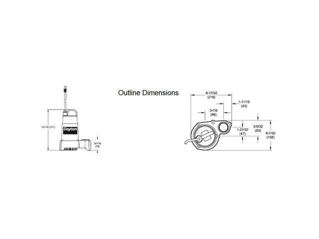 DAYTON 3BB75 3/4 HP 1-1/2' F Submersible Sump Pump 120V AC None