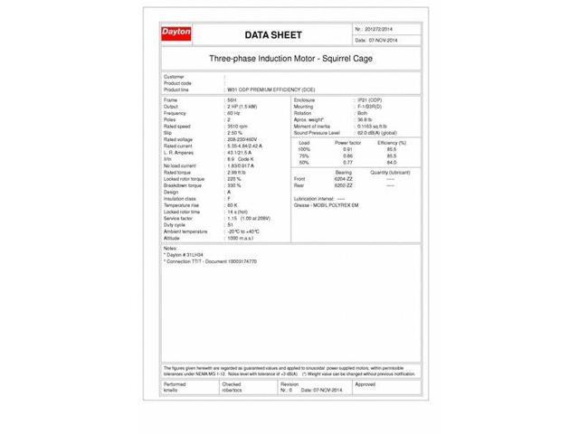DAYTON 31LH34 Three-Phase General Purpose Motor, 2 HP, 56H Frame, 230/460V AC
