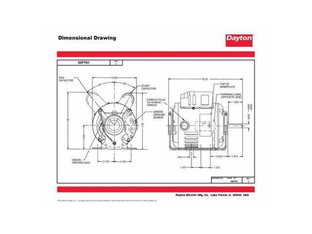 DAYTON 30PT61 MTR,CS/CR,ODP,1/2 HP,3450,48Z,EFF 72.4
