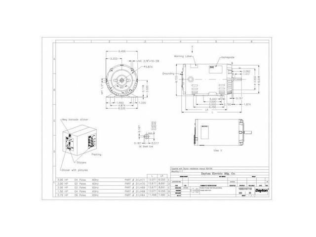 DAYTON 31LH69 Three-Phase General Purpose Motor, 2 HP, 56HC Frame, 230/460V AC