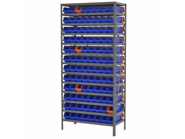 AKRO-MILS 36448BLUE Shelf Storage Bin, Plastic, Blue/Orange, 4 in H, 4 1/8 in