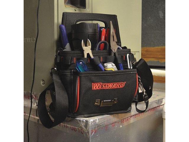WESTWARD 53JW35 Tool Bag,General Purpose,17 Pockets, Black, Polyester, 17