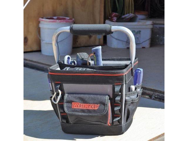 WESTWARD 53JW34 Tool Tote,General Purpose,5 Pockets, Black, Polyester, 13