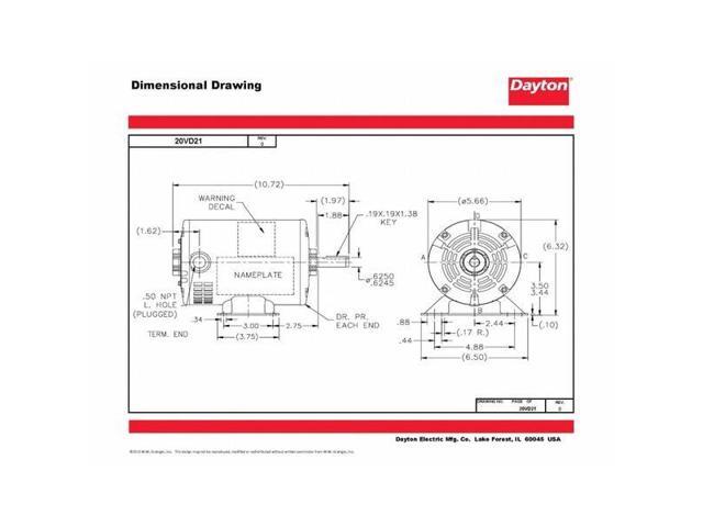 DAYTON 20VD21 3-Phase General Purpose Motor, 1/4 HP, 56 Frame, 230/460V AC