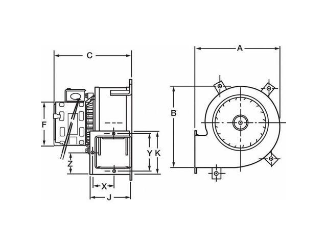 DAYTON 1TDV4 Rectangular OEM Blower, 1650 RPM, 1 Phase, Direct, Rolled Steel