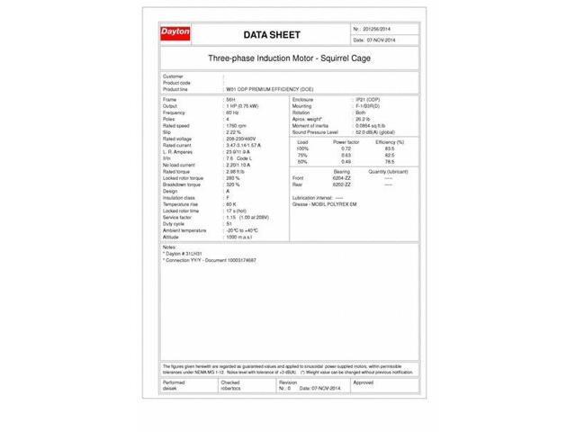 DAYTON 31LH31 3-Phase General Purpose Motor, 1 HP, 56H Frame, 230/460V AC