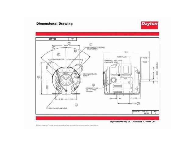 DAYTON 30PT52 MTR,CS/CR,ODP,1/3 HP,3450,48Z,EFF 70.5