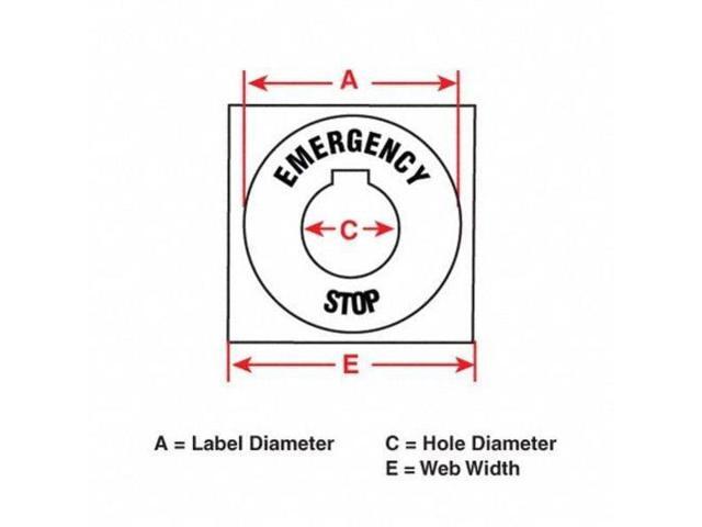 BRADY THTEP-197-593YL Emergency Stop Legend Plate Label, 30mm, Black on