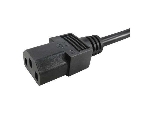 ZORO SELECT 5XFR8ID Power Cord, IEC C14, SJT, 15 ft., Blk, 10A, 16/3
