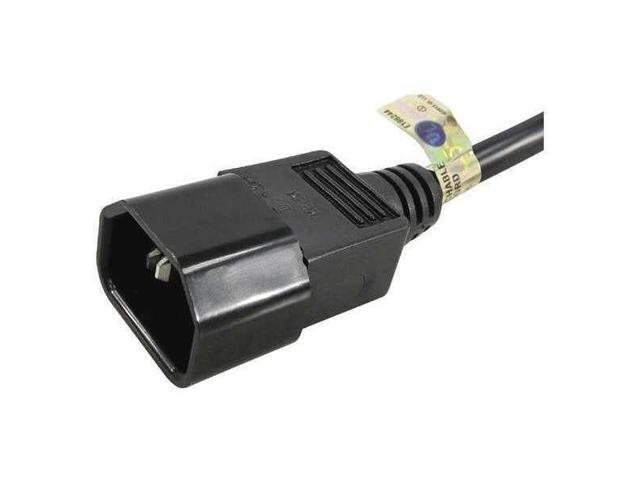 ZORO SELECT 5XFR8ID Power Cord, IEC C14, SJT, 15 ft., Blk, 10A, 16/3